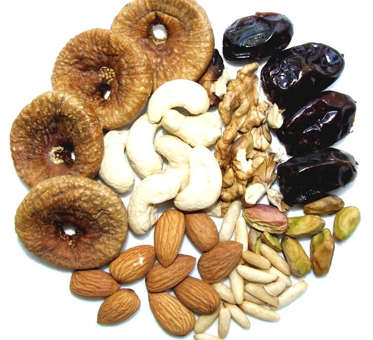 The combination of dried fruits and nuts provides a wide range of nutrients and antioxidants. Theses are concentrated sources and so eat sparingly