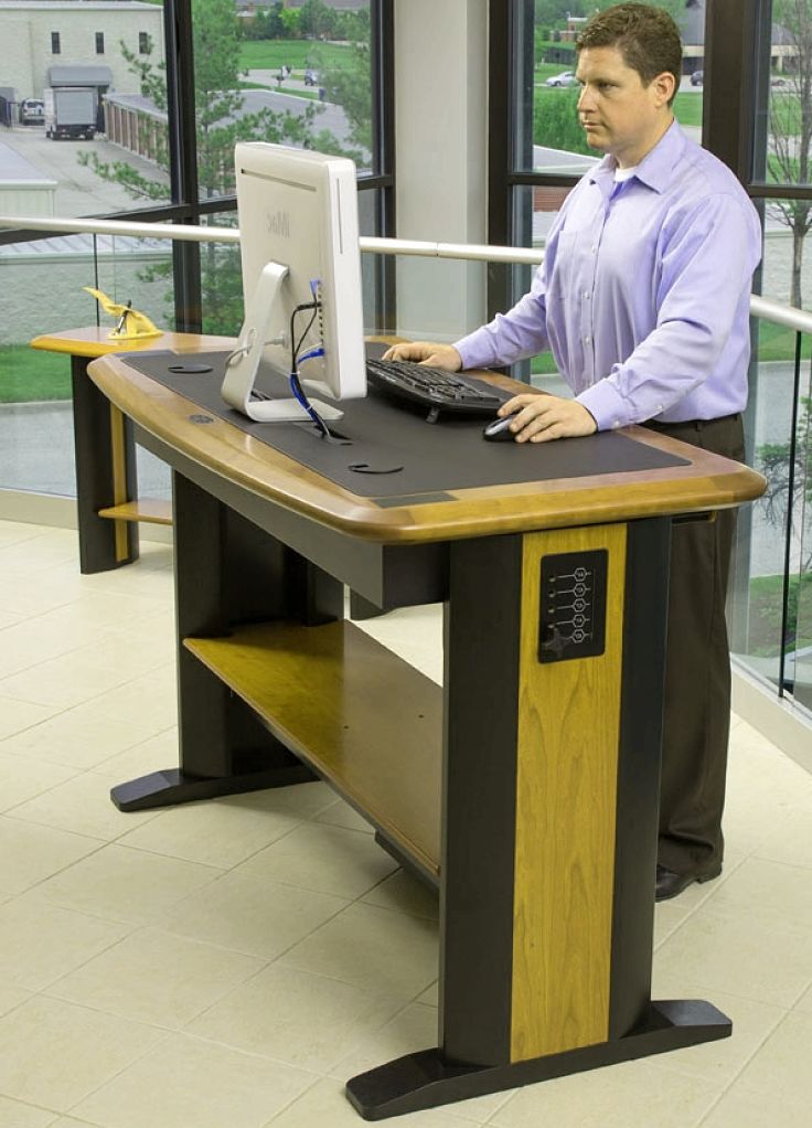Stand-up desks are a good idea for many people as it avoids sitting down for long periods of time. There are many devices that fit to a standard desk rather than having to install purpose-built desks.