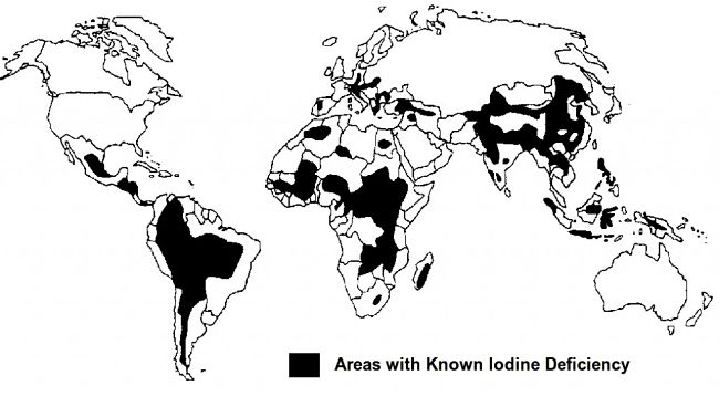 Countries with major problems cause by Iodine Deficiencies