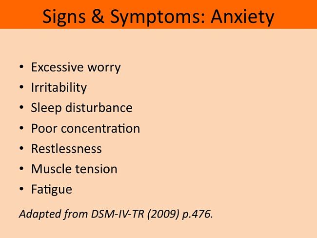 Symptoms of anxiety